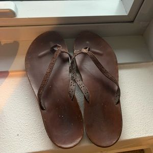 Brown leather OluKai Flip Flops - size 8.5